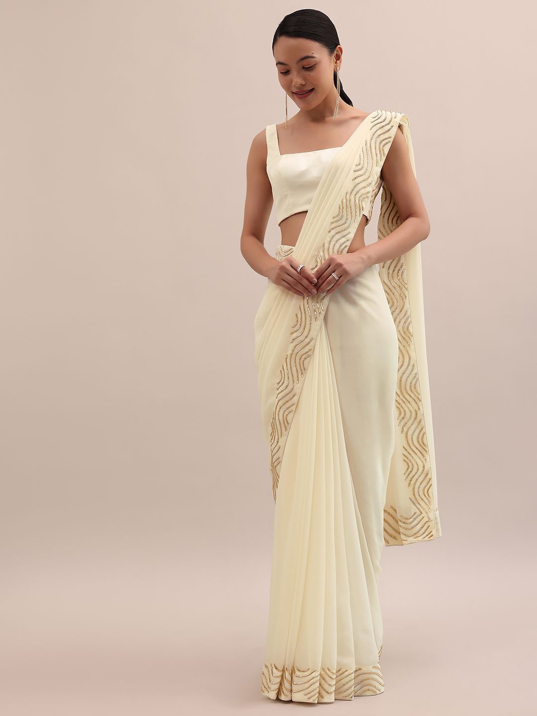 

KALKI Fashion Sequinned Pure Georgette Saree, Off white
