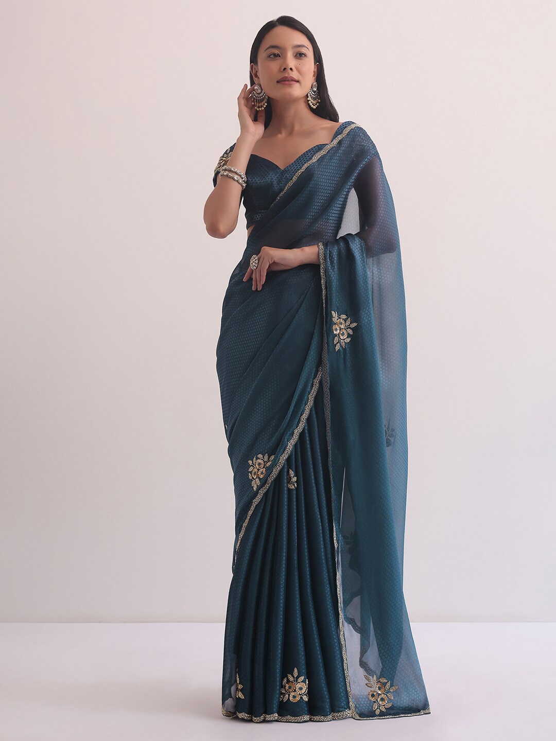 

KALKI Fashion Embroidered Satin Saree, Teal