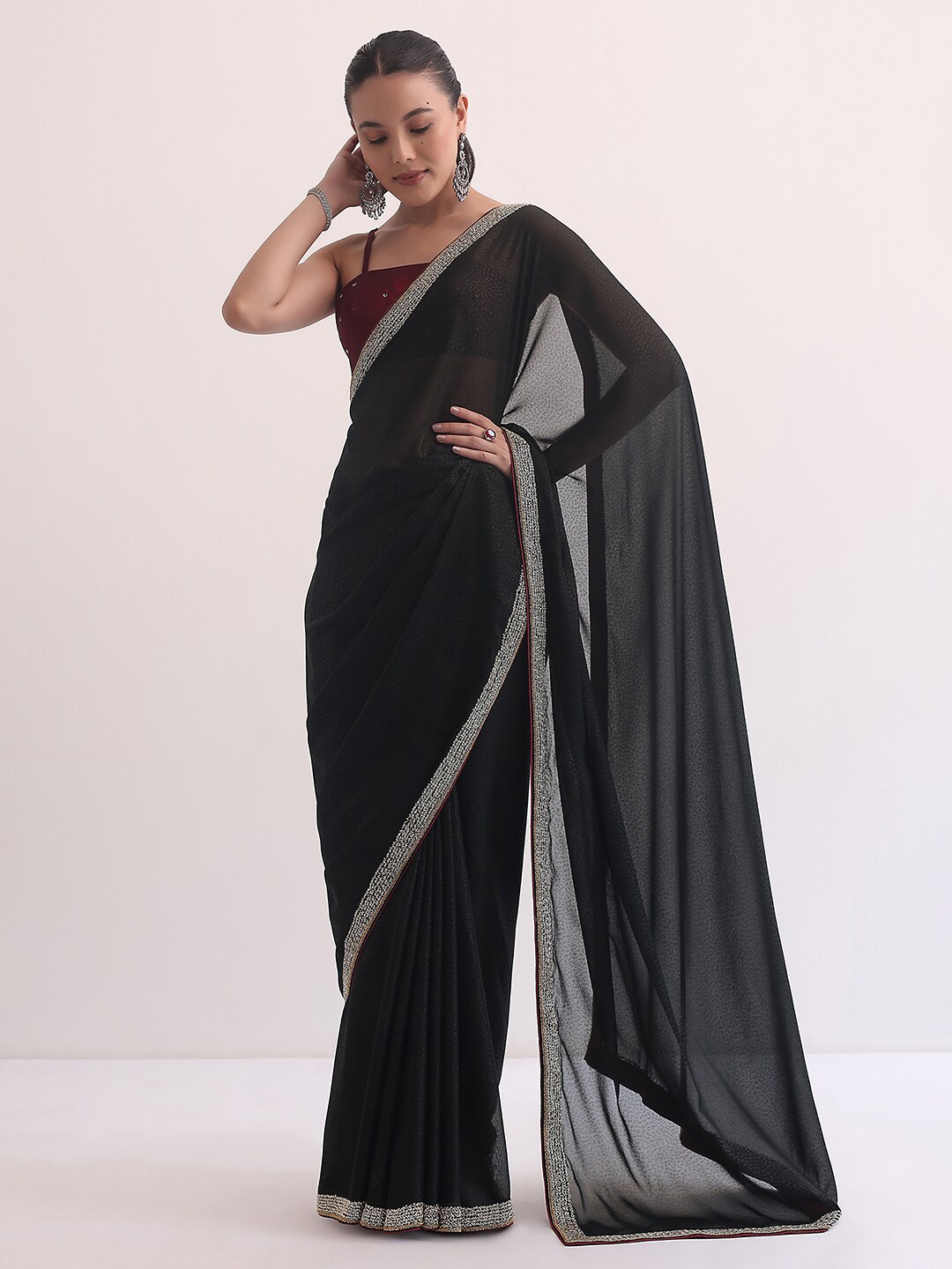 

KALKI Fashion Beads and Stones Satin Saree, Black