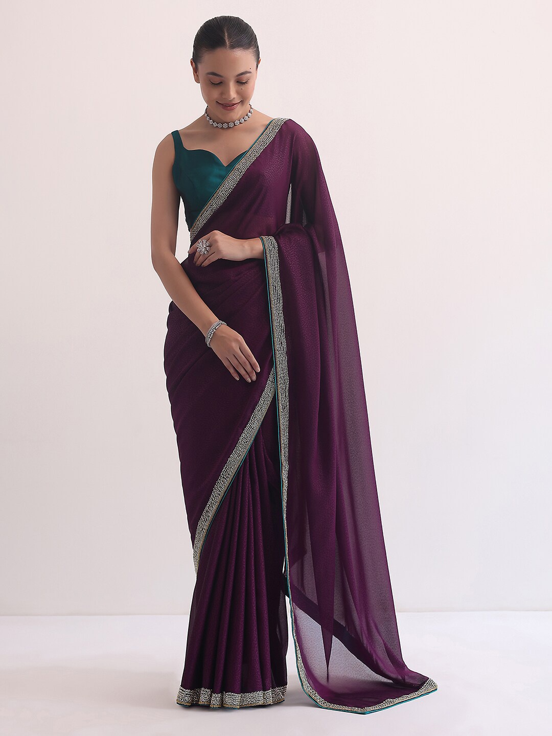 

KALKI Fashion Beads and Stones Satin Saree, Maroon