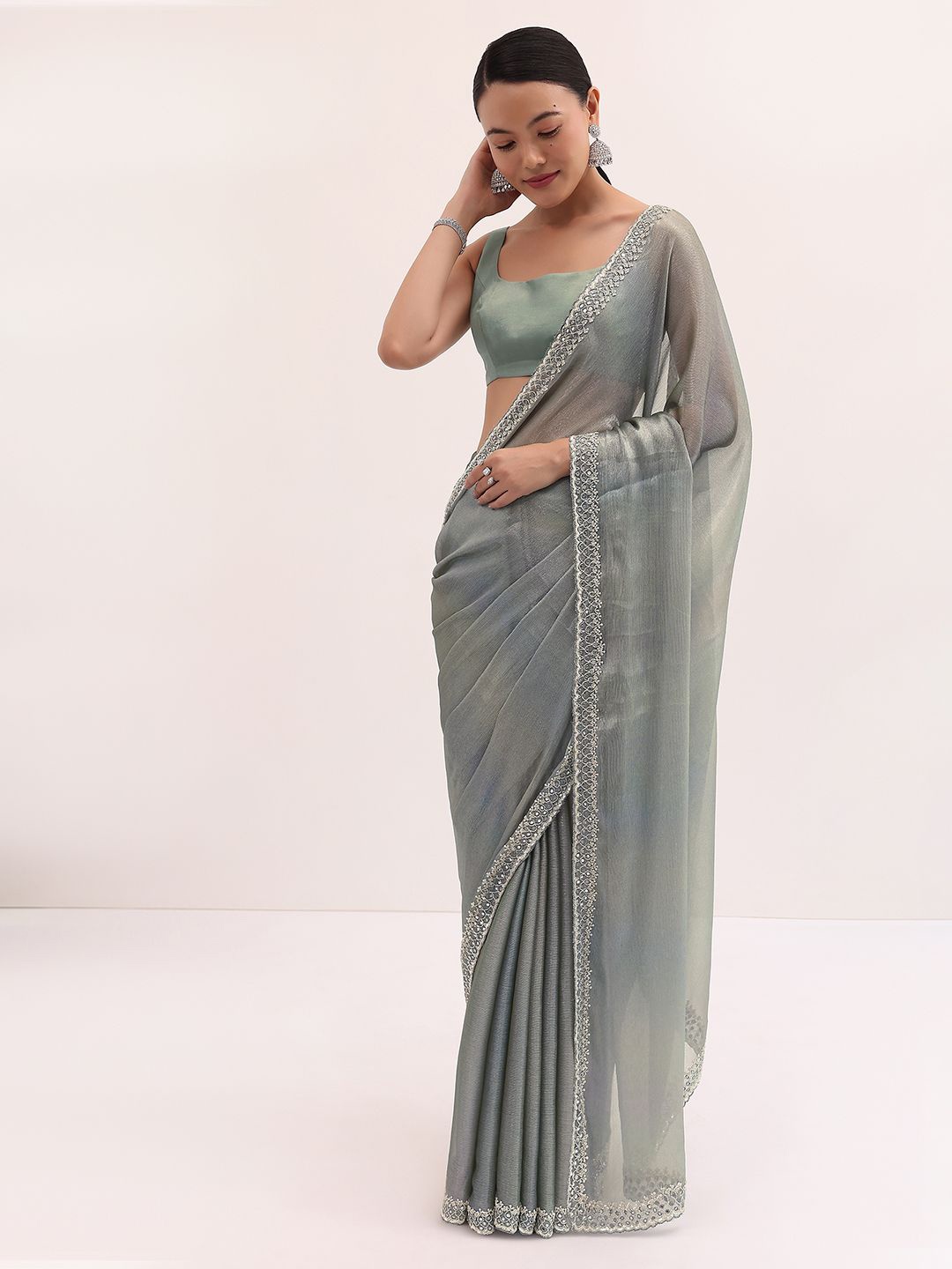 

KALKI Fashion Embroidered Pure Chiffon Saree, Sea green