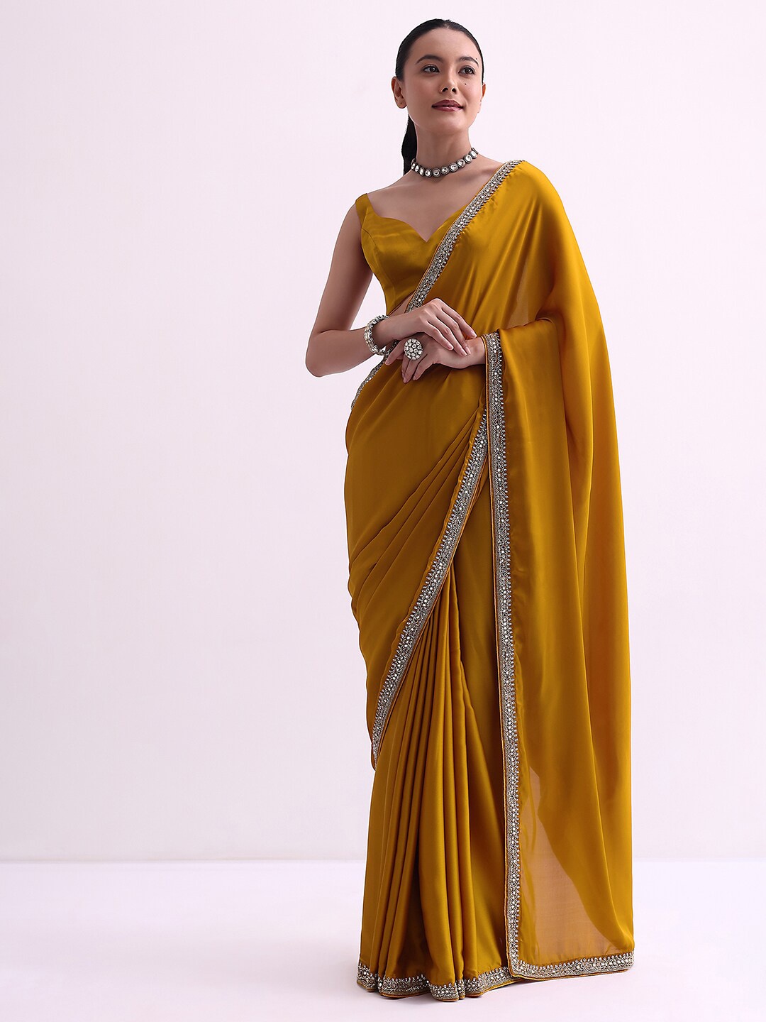 

KALKI Fashion Zari Satin Saree With Blouse Piece, Yellow