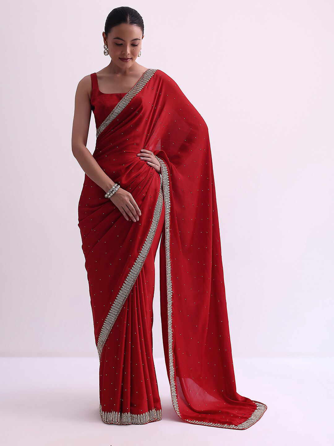 

KALKI Fashion Embellished Embroidered Satin Saree, Red