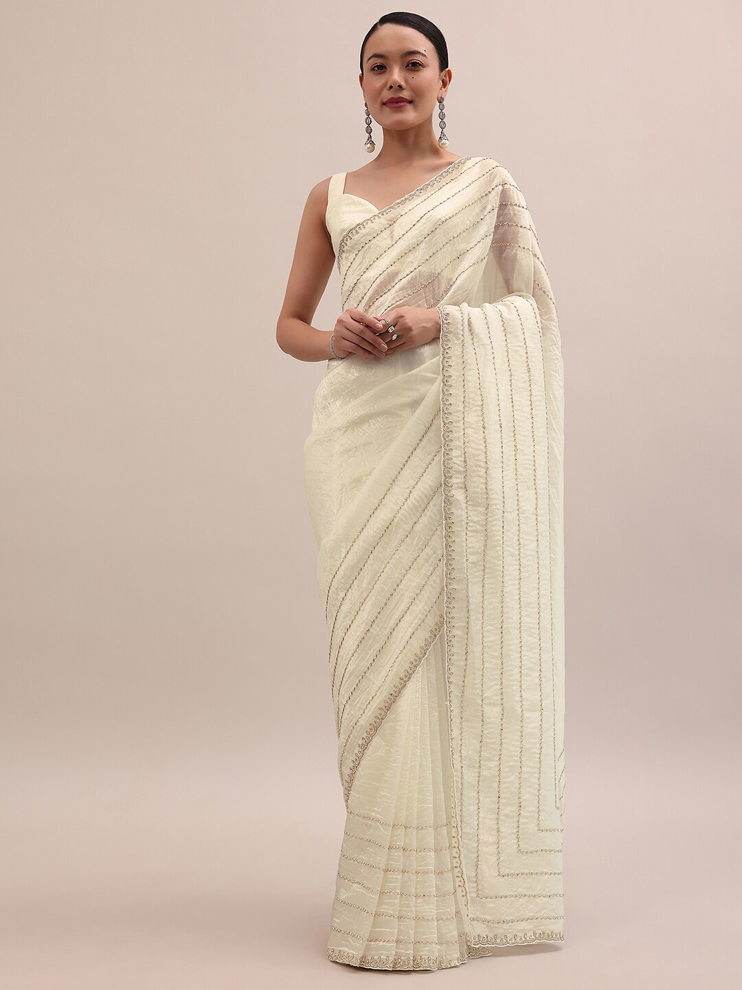 

KALKI Fashion Embellished Sequinned Tissue Saree, White