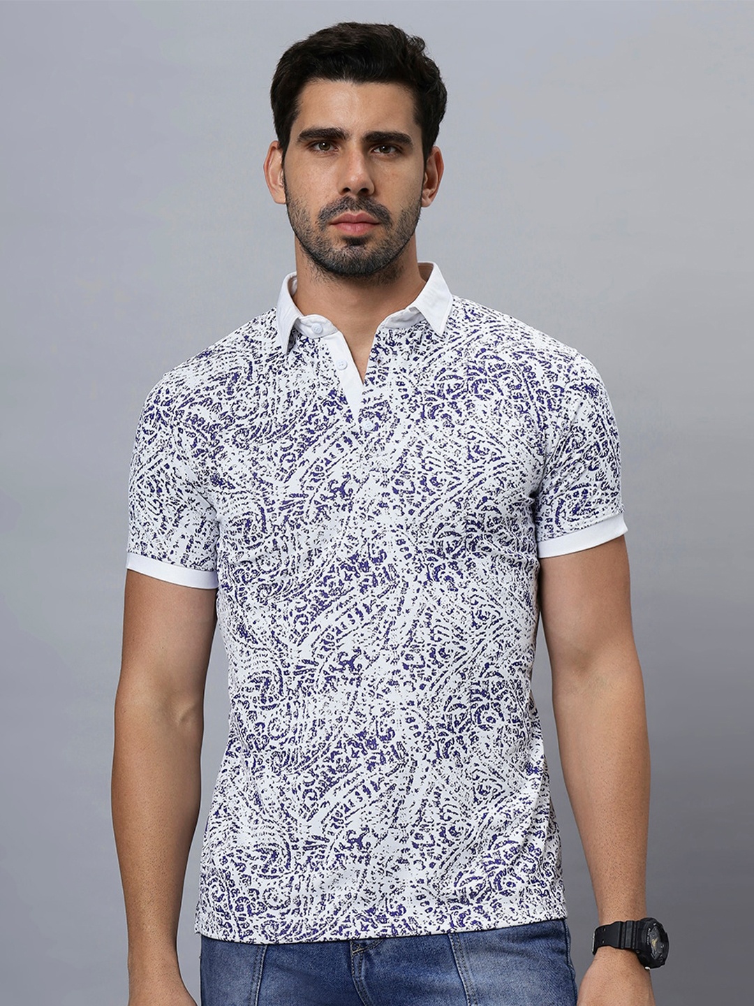 

N AND J Abstract Printed Polo Collar T-shirt, Navy blue