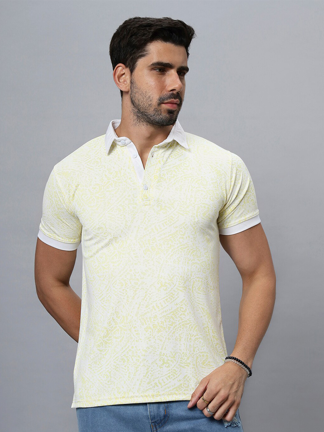 

N AND J Abstract Printed Polo Collar T-shirt, Lime green