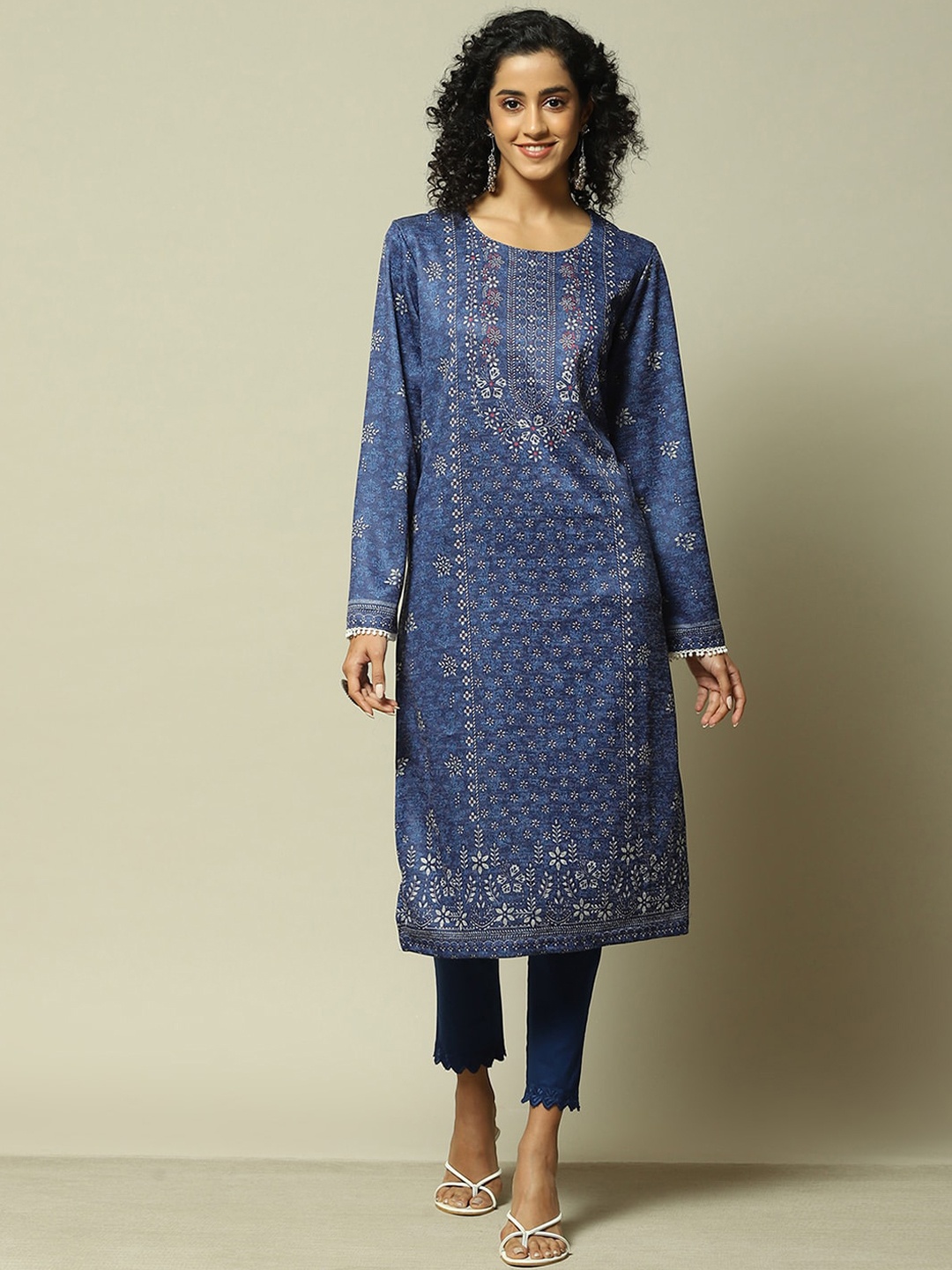 

Rangriti Floral Printed Floral Acrylic Kurta, Blue