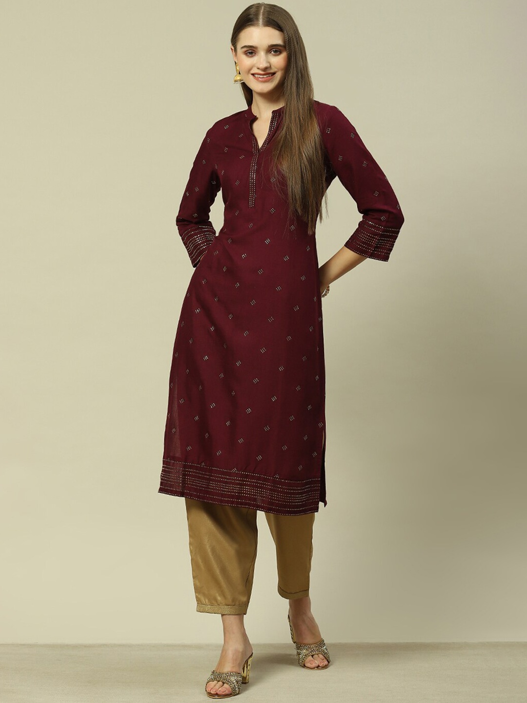 

Rangriti Geometric Woven Design Kurta, Purple