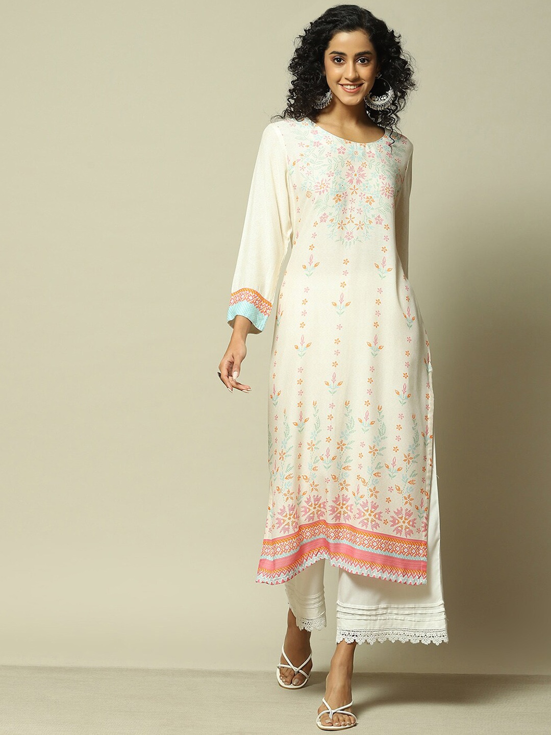 

Rangriti Floral Printed Floral Kurta, Off white
