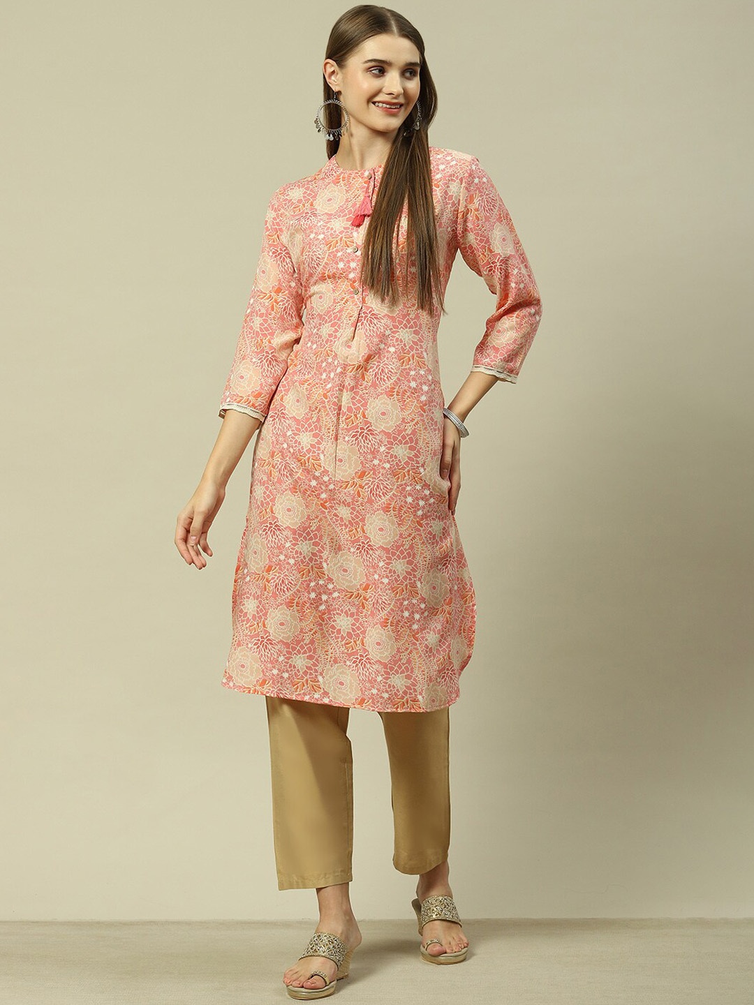 

Rangriti Ethnic Motifs Printed Kurta, Peach