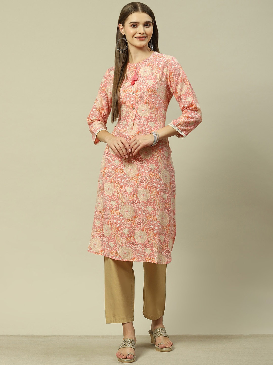 

Rangriti Ethnic Motifs Printed Strigth Kurta, Peach