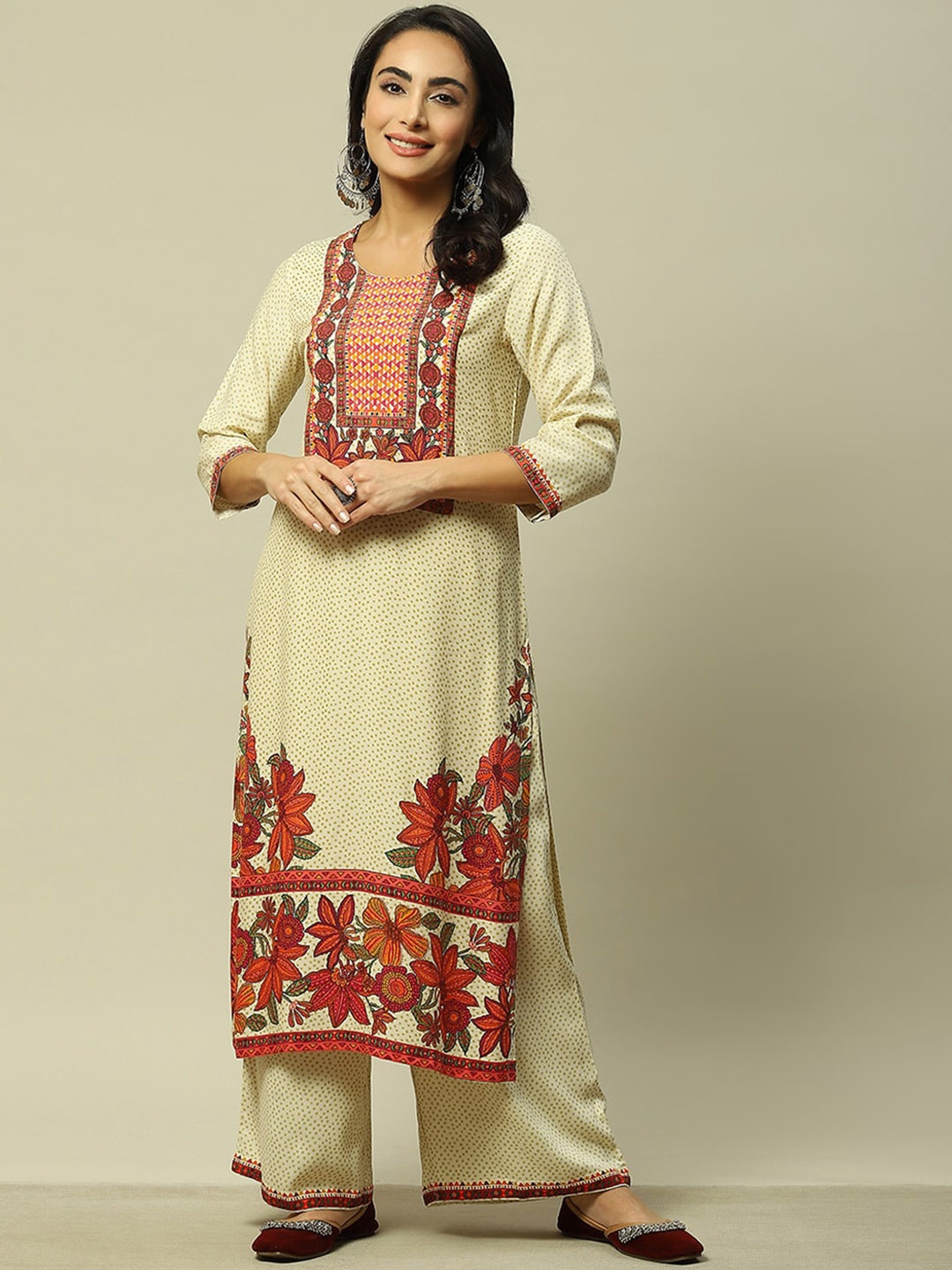 

Rangriti Geometric Printed Straight Kurta, Beige
