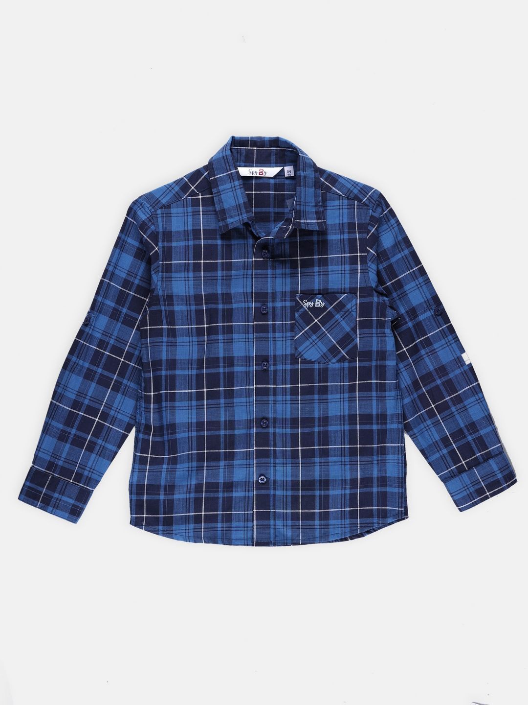 

SPYBY Boys Tartan Checked Spread Collar Cotton Shirt, Blue