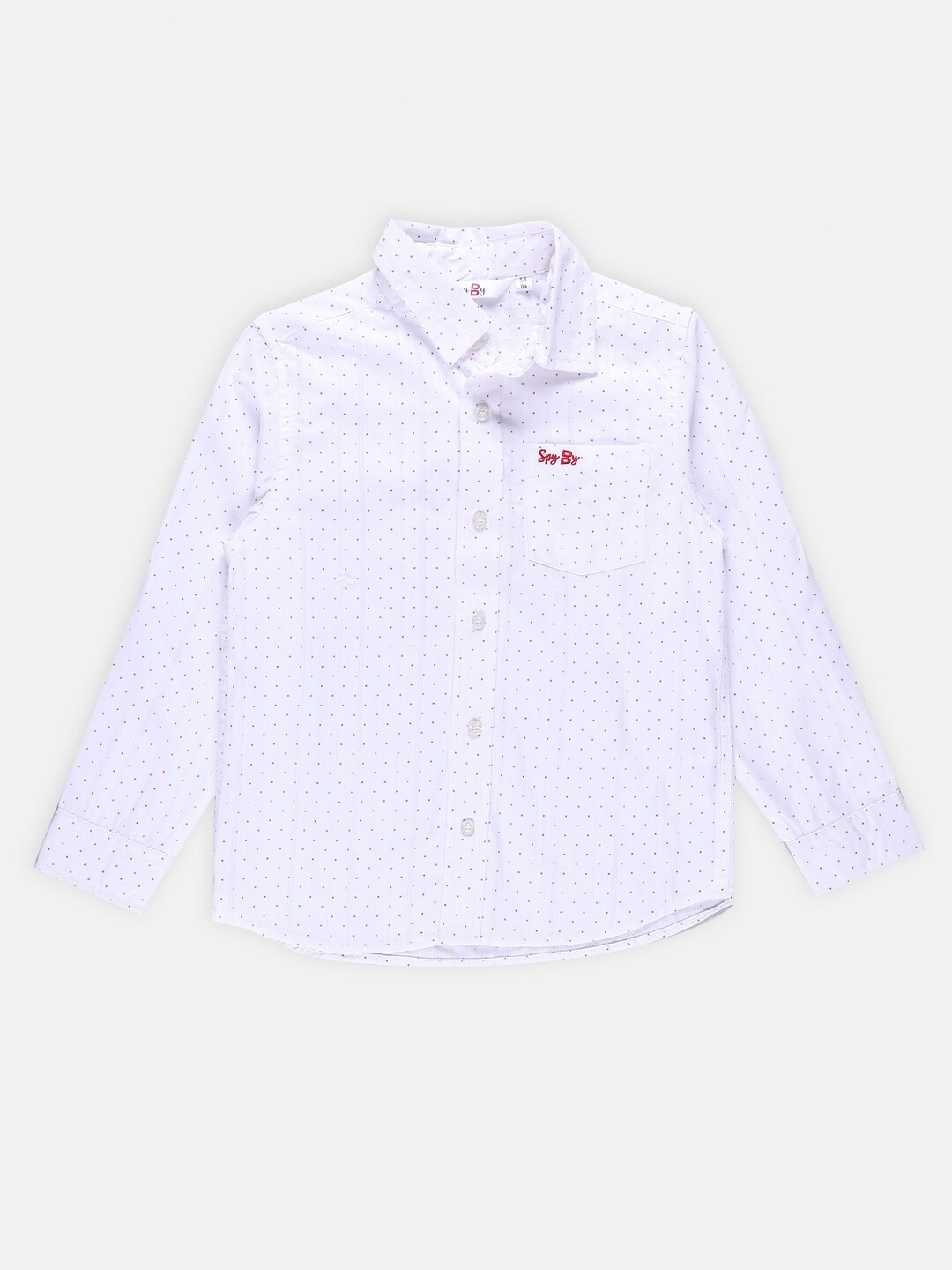 

SPYBY Boys Micro Ditsy Printed Spread Collar Cotton Shirt, White