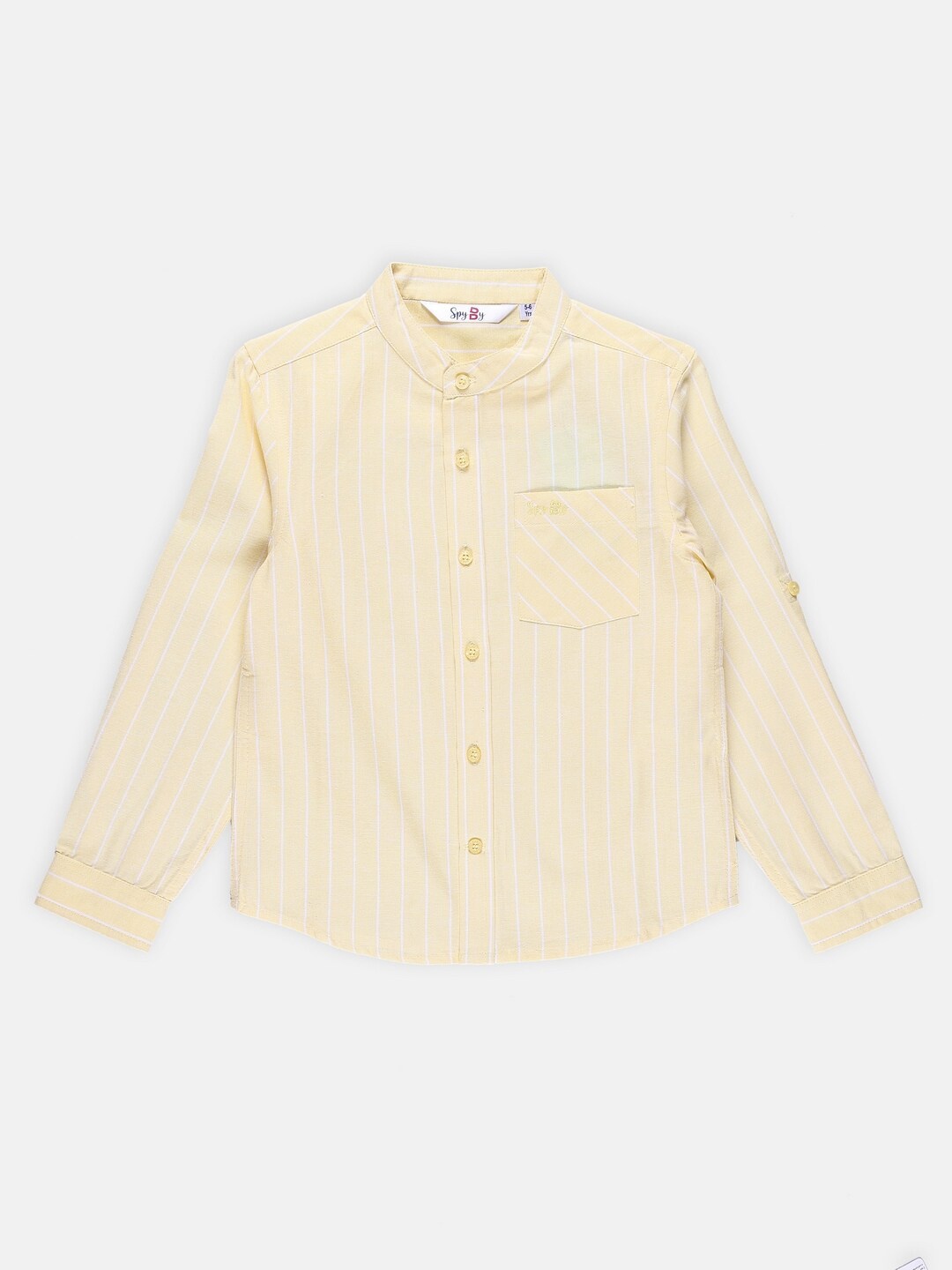 

SPYBY Boys Striped Band Collar Cotton Shirt, Yellow