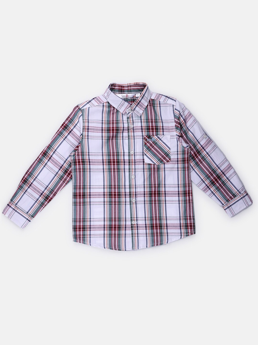 

SPYBY Boys Tartan Checked Spread Collar Cotton Shirt, White