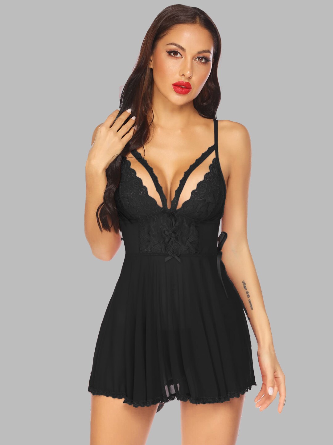 

VAGHBHATT Net Baby Doll, Black