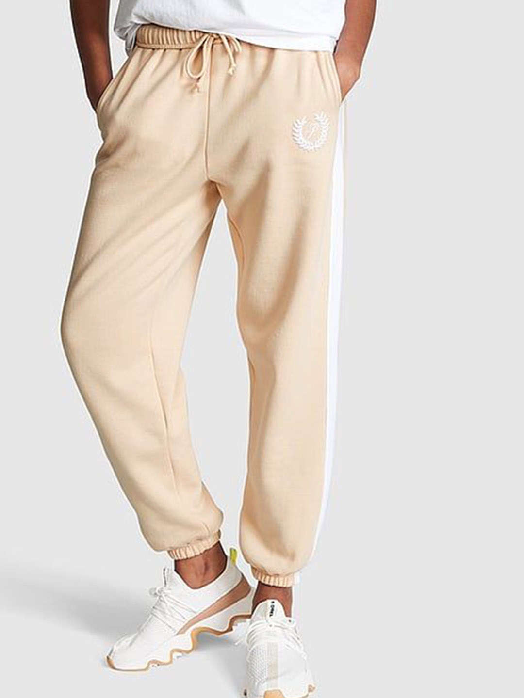 

Victoria's Secret PINK Campus Women Relaxed Fit High-Rise Track Pants, Beige