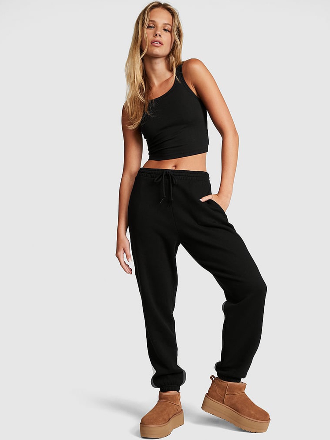 

Victoria's Secret PINK Premium Women Relaxed Fit Fleece Slim Joggers, Black