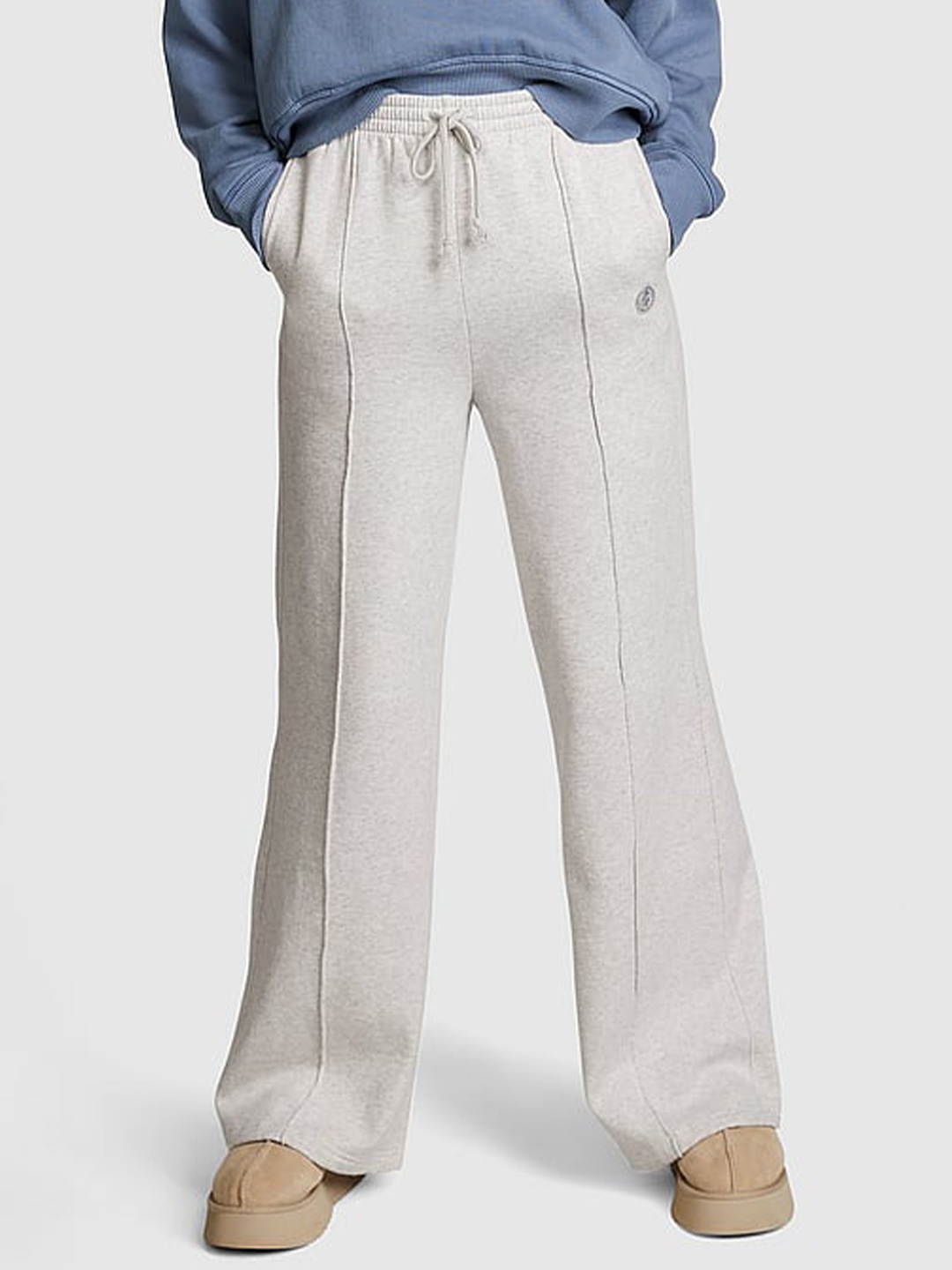 

Victoria's Secret PINK Premium Women High-Waist Fleece Wide-Leg Track Pants, Grey