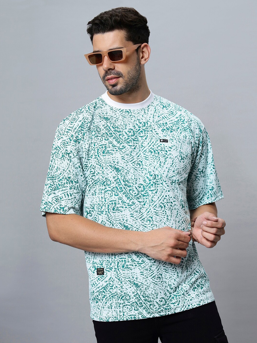 

N AND J Abstract Printed Oversized T-shirt, Olive