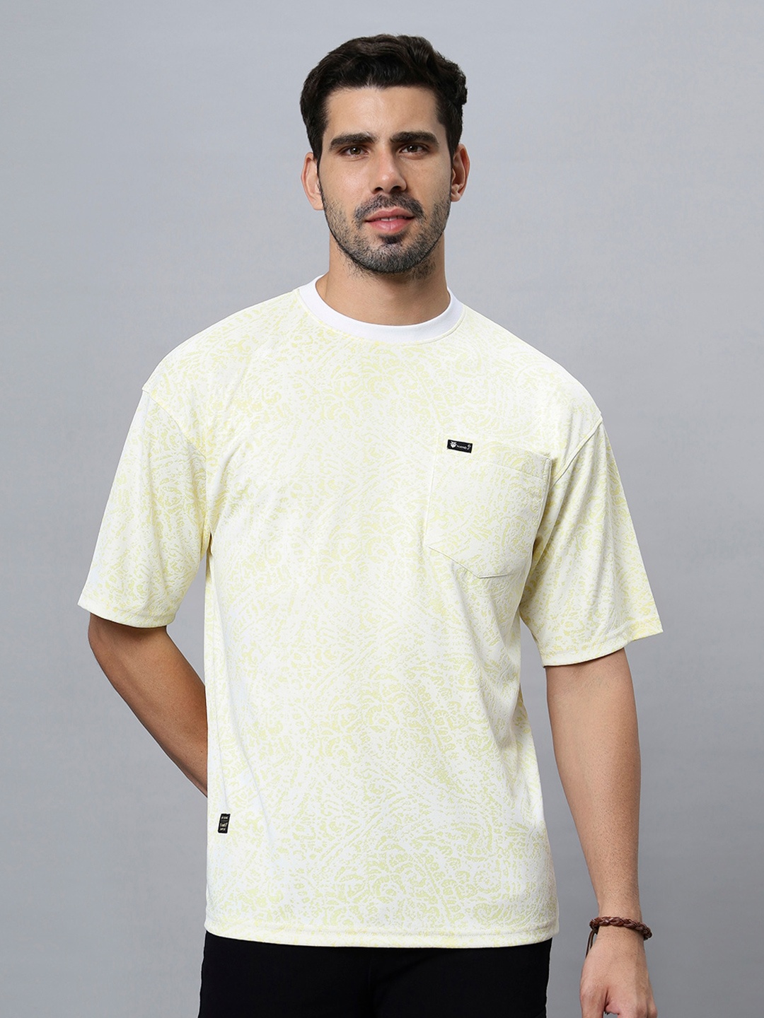 

N AND J Round Neck Drop-Shoulder Sleeves Oversized T-shirt, Lime green