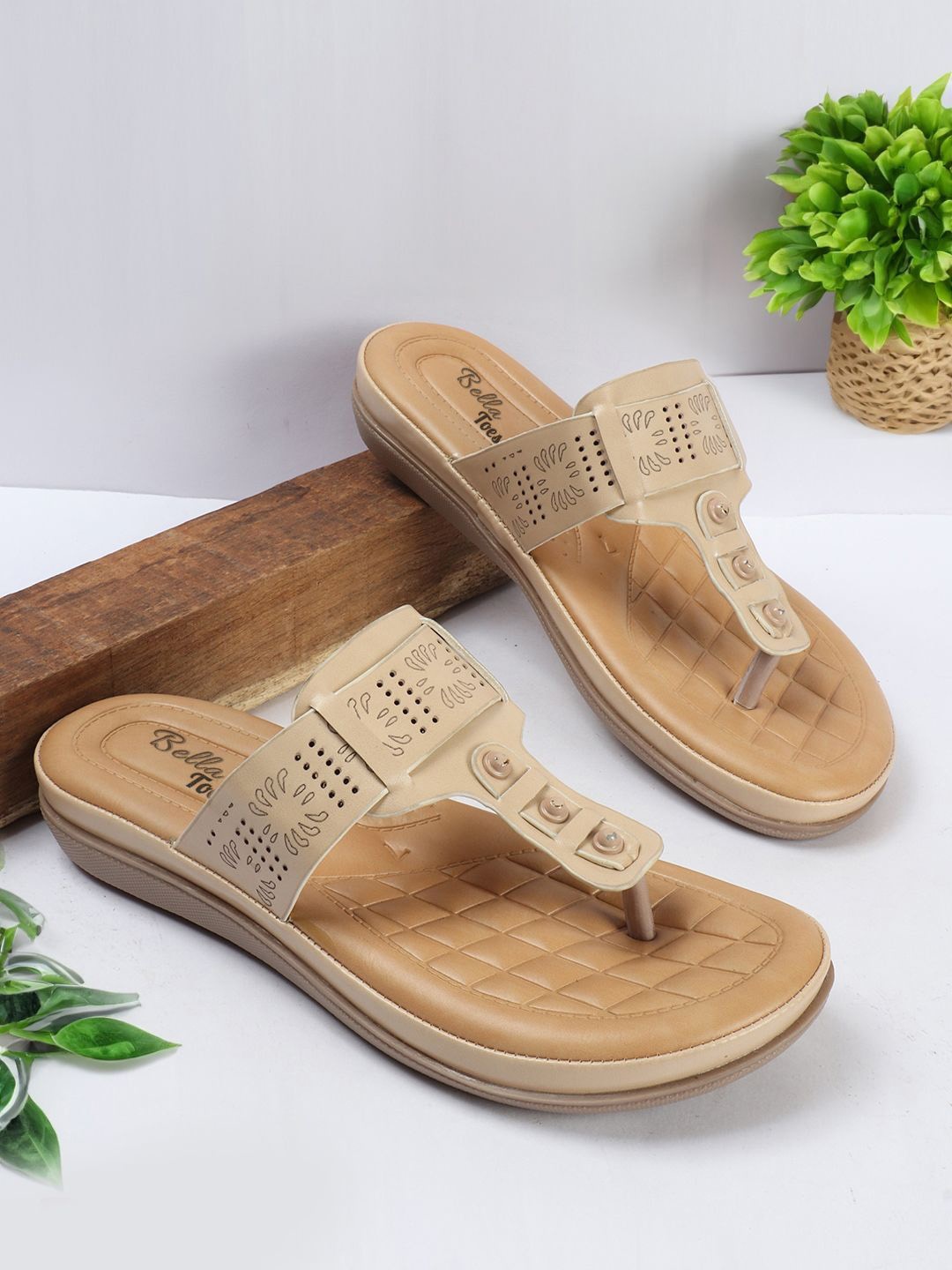

Bella Toes Open Toe T-Strap Flats, Beige