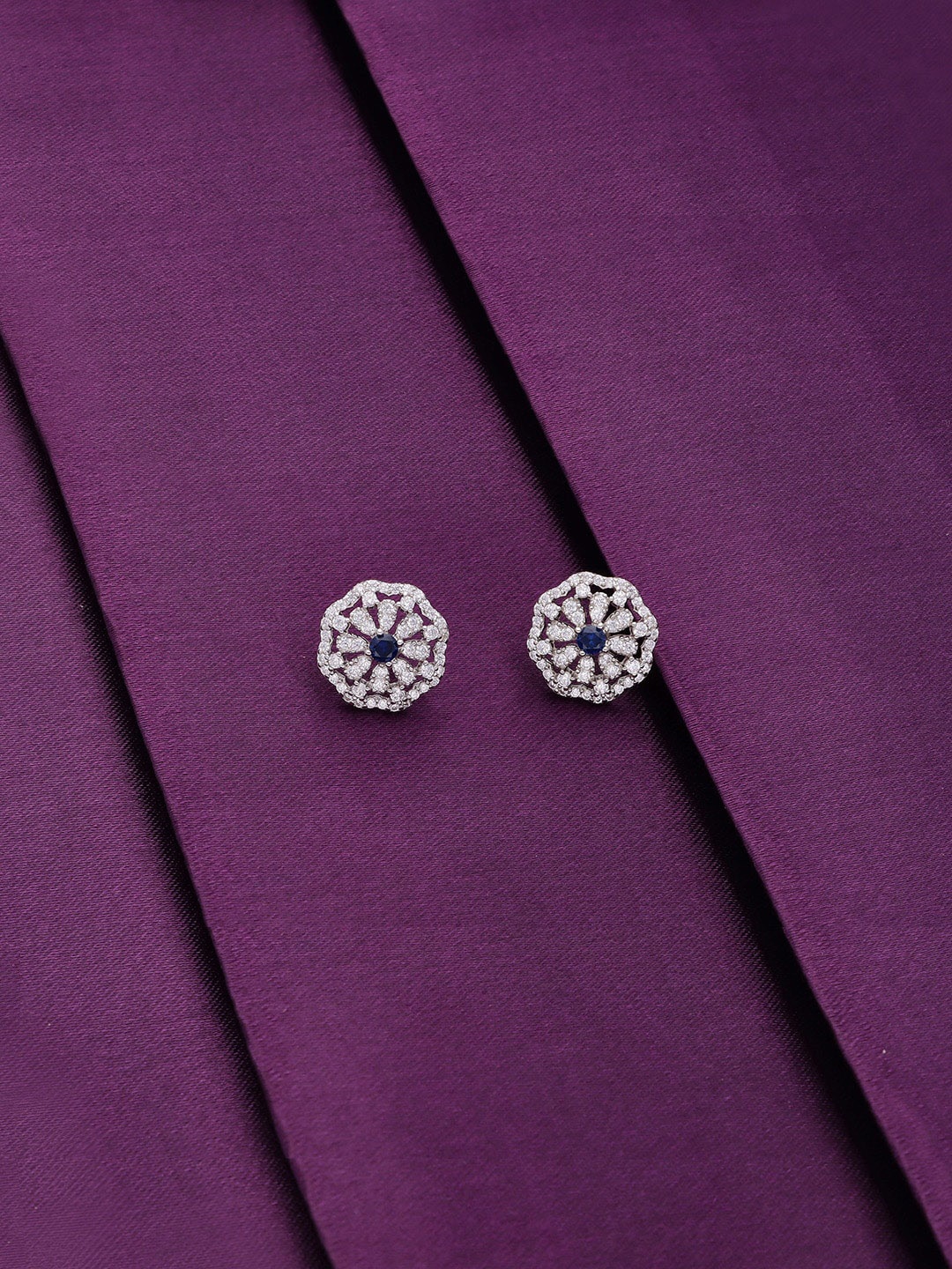 

KAI JEWEL 925 Sterling Silver Rhodium-Plated Cubic Zirconia Studded Studs Earrings