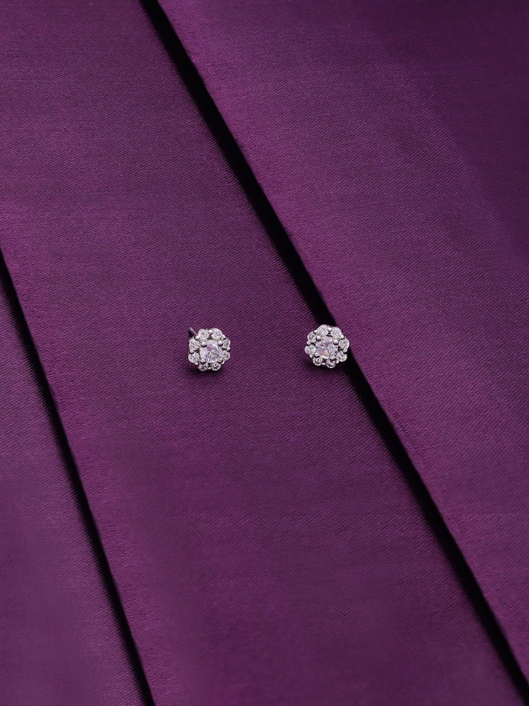 

KAI JEWEL 925 Sterling Silver Rhodium-Plated Cubic Zirconia Studded Studs Earrings