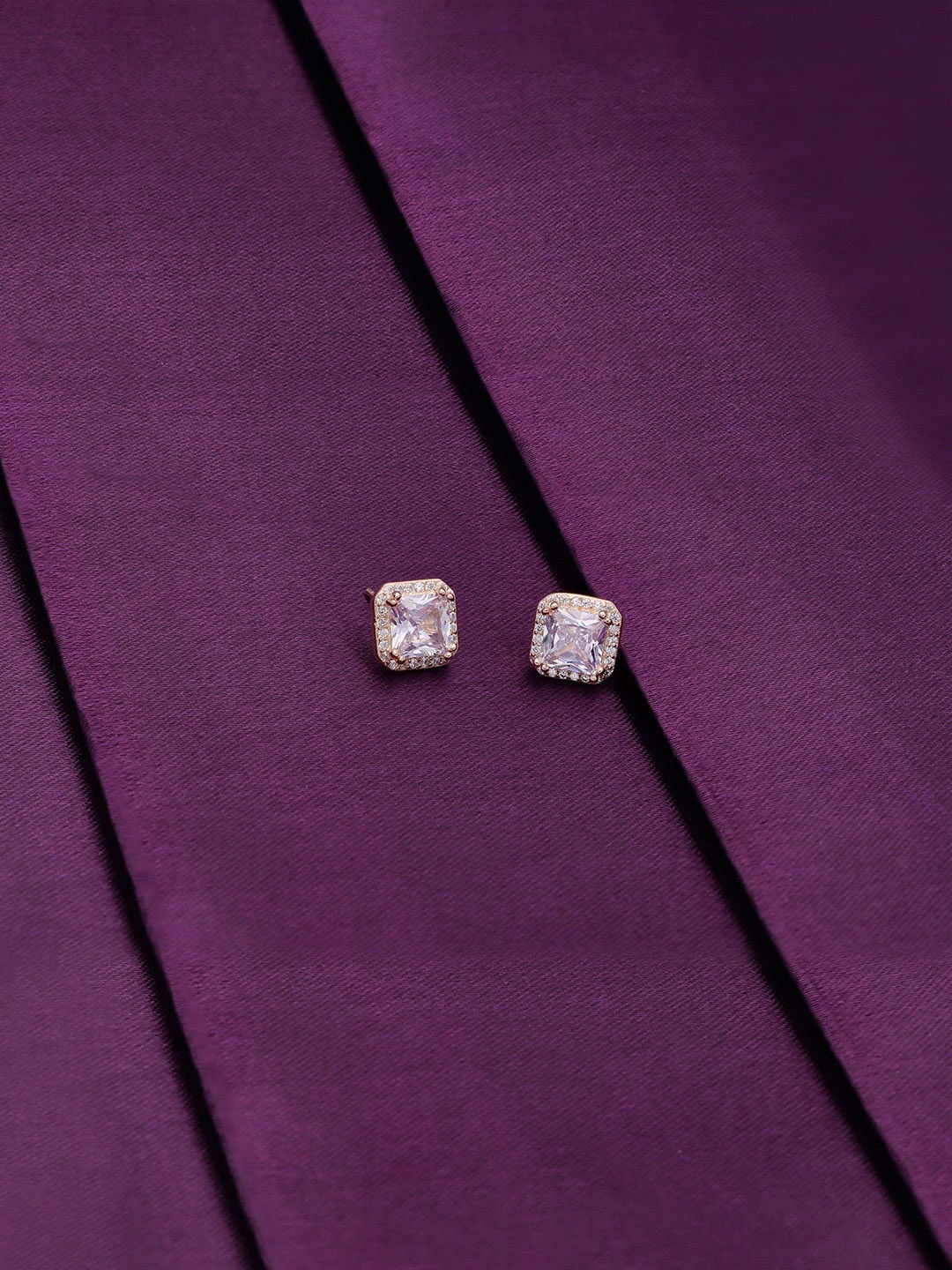 

KAI JEWEL Cubic Zirconia Rose Gold-Plated Sterling Silver Studs Earrings