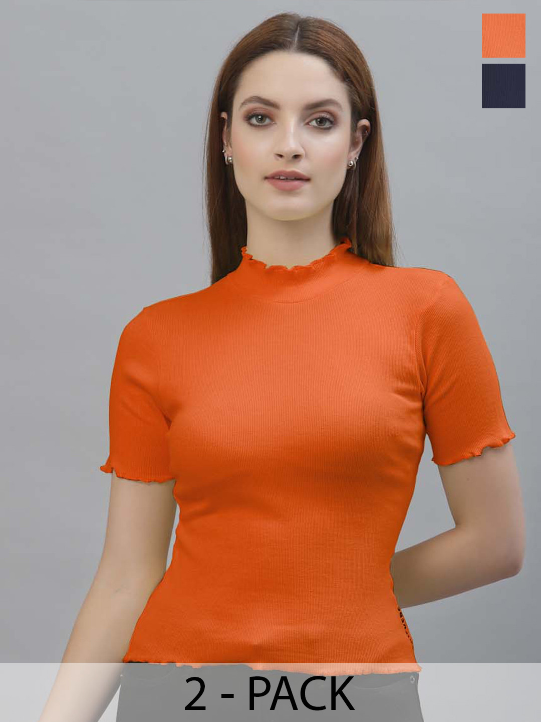 

Friskers Pack of 2 High Neck Cotton Regular Fitted Tops, Orange