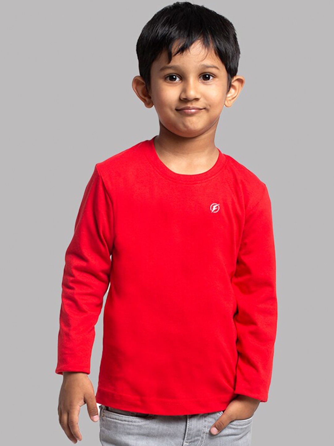 

Friskers Boys Long Sleeves Round Neck Cotton T-shirt, Red