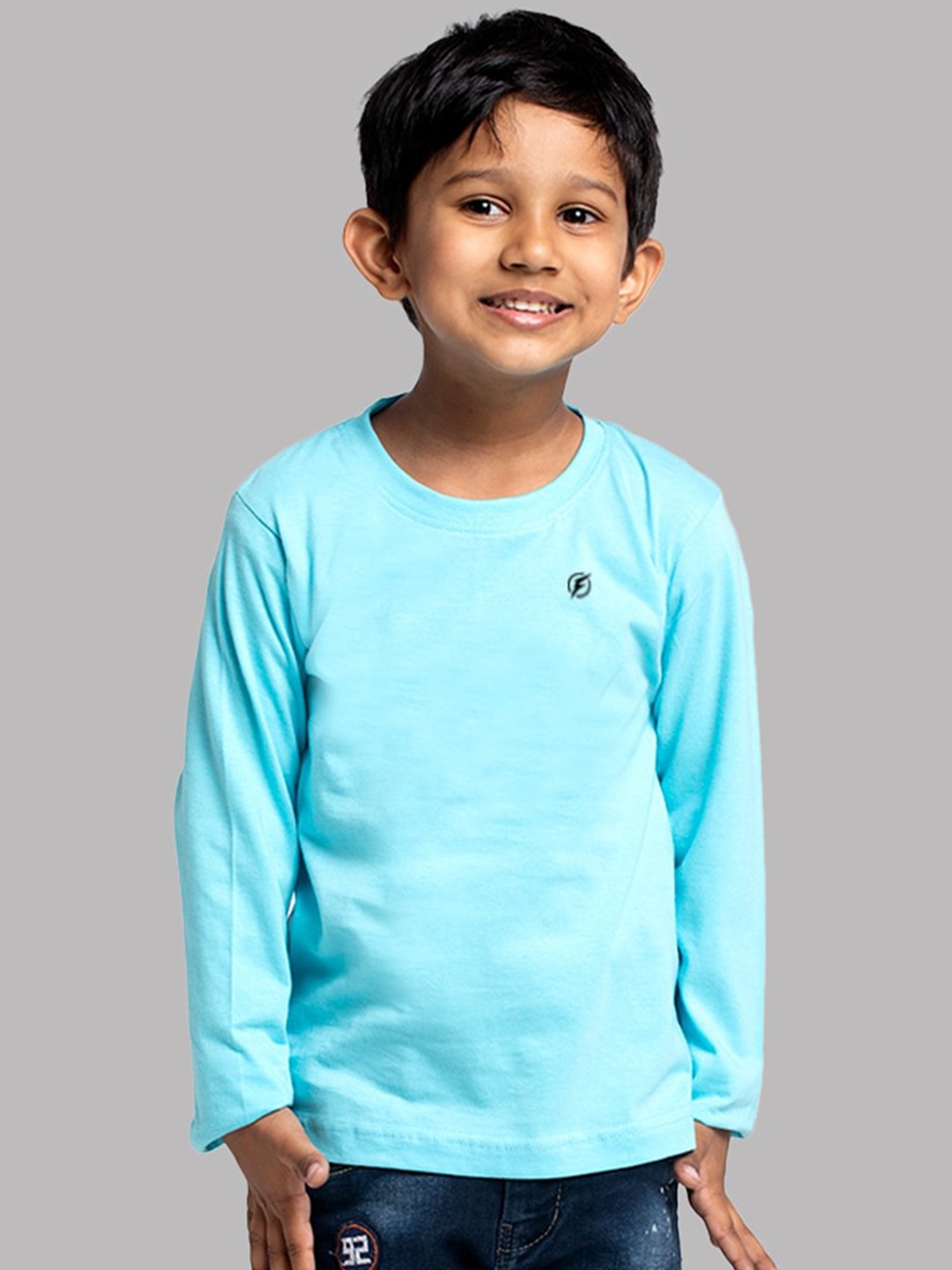 

Friskers Boys Long Sleeves Round Neck Cotton T-shirt, Turquoise blue