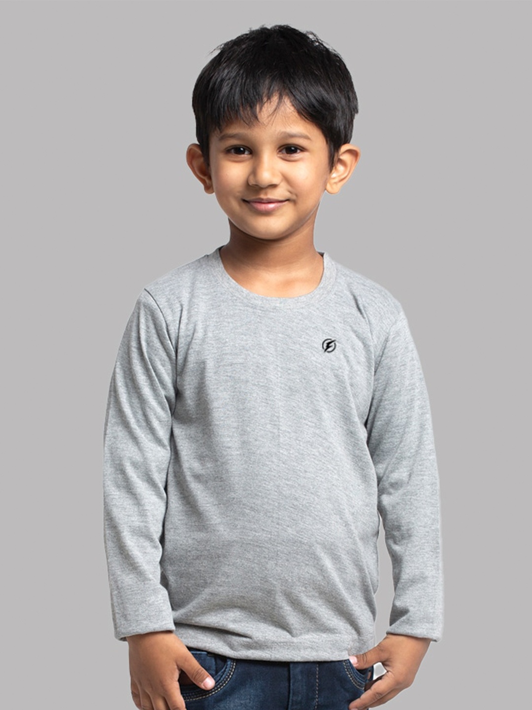 

Friskers Boys Round Neck Long Sleeves Cotton T-shirt, Grey