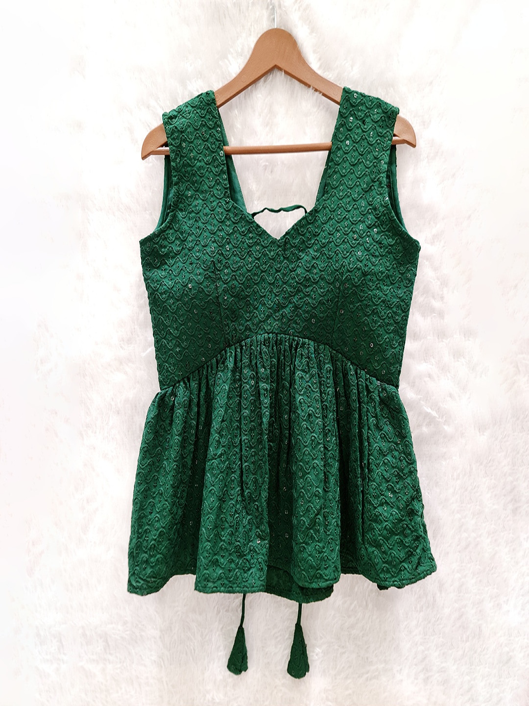 

KALINI Self Design Sequined Sleeveless Cotton Top, Green