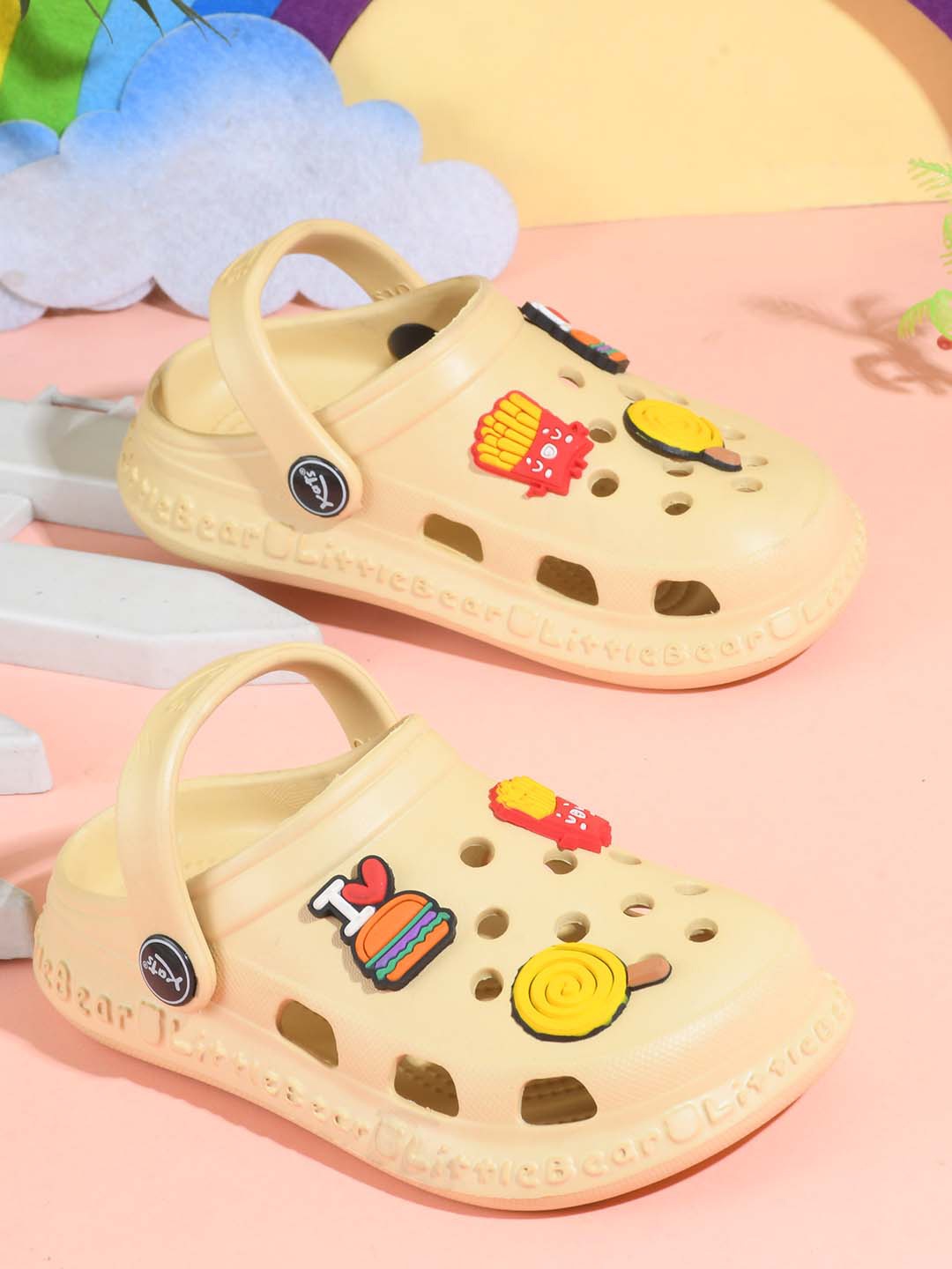 

KATS Kids Cartoon Charm Self Design Clogs, Beige
