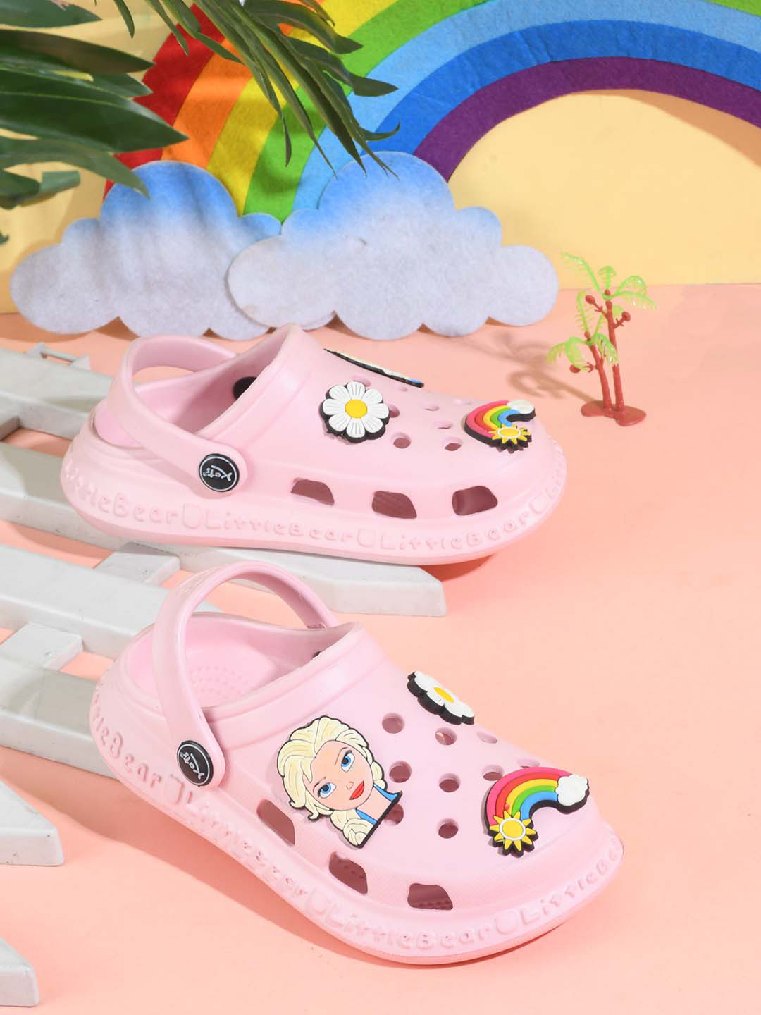 

KATS Kids Cartoon Charm Self Design Clogs, Pink