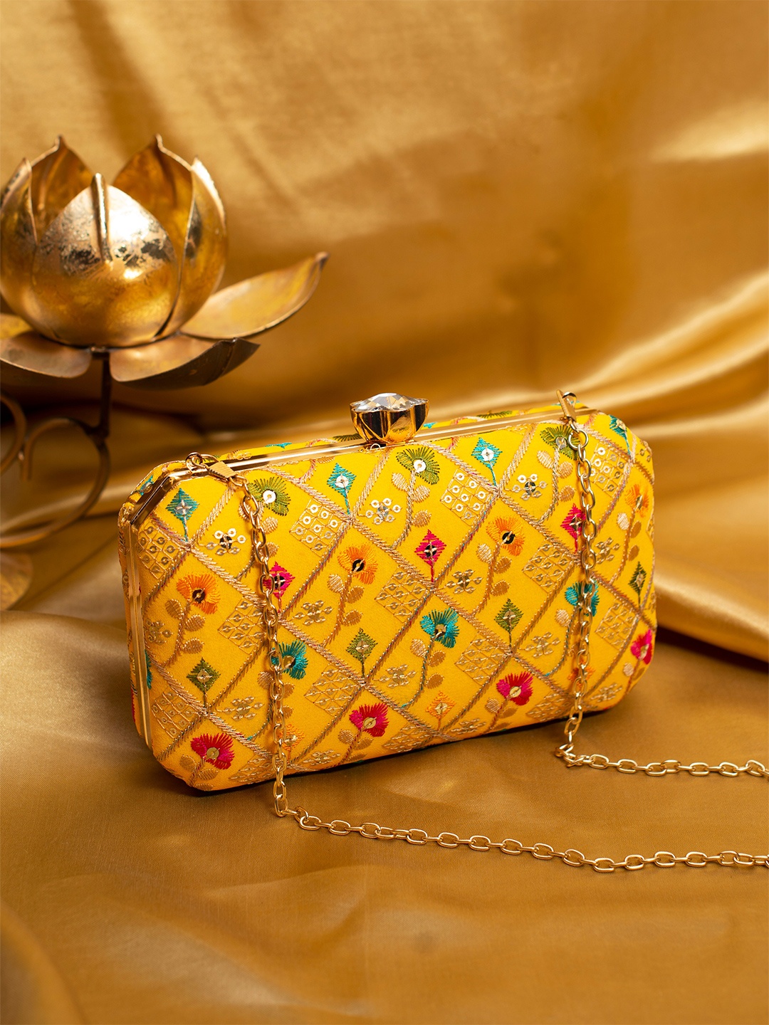 

ARTKLIM Embroidered Box Clutch, Yellow