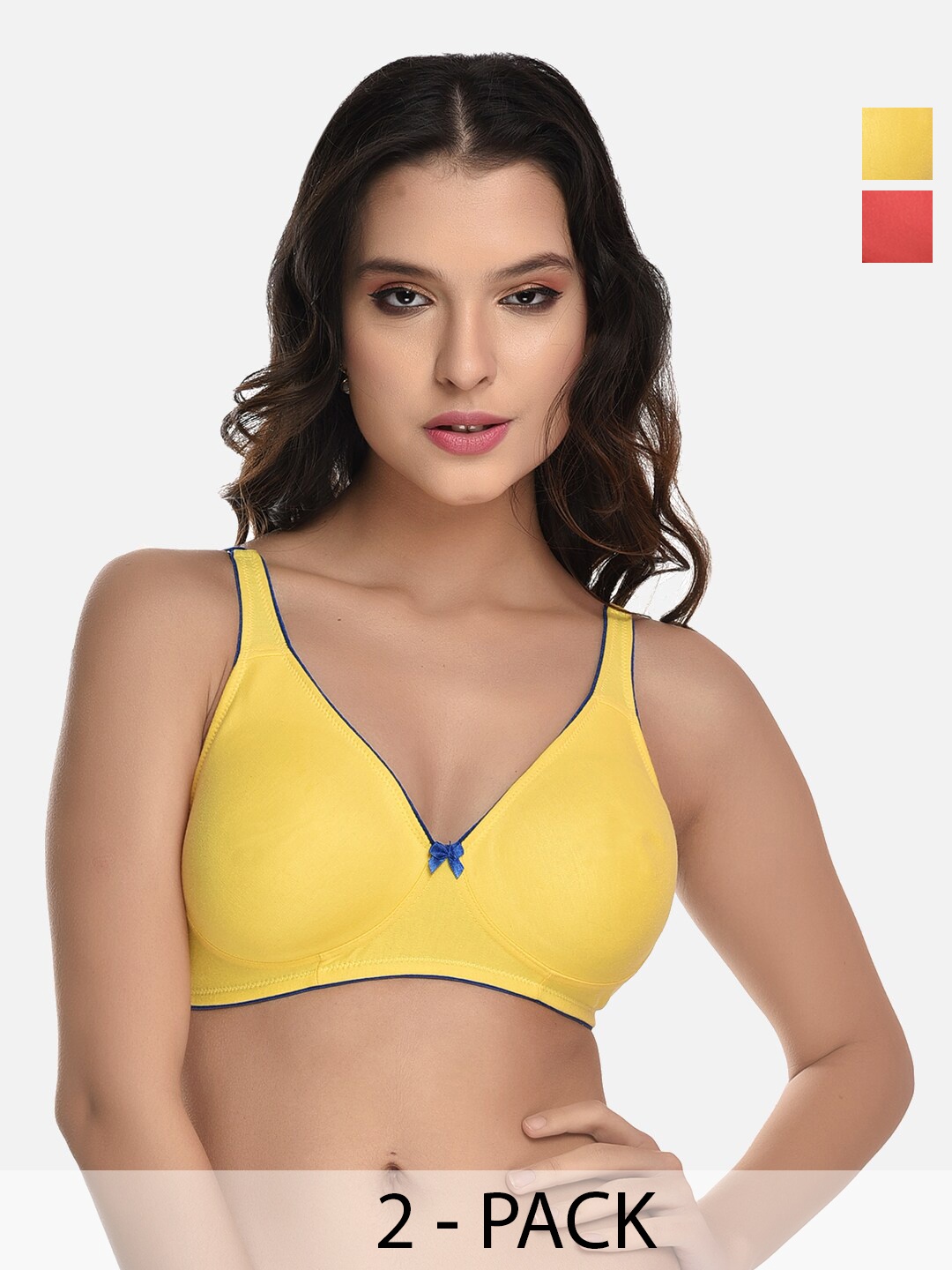 

StyFun Pack Of 2 Everyday Bra Full Coverage Lightly Padded Non-Wired 360 Degree Support, Yellow