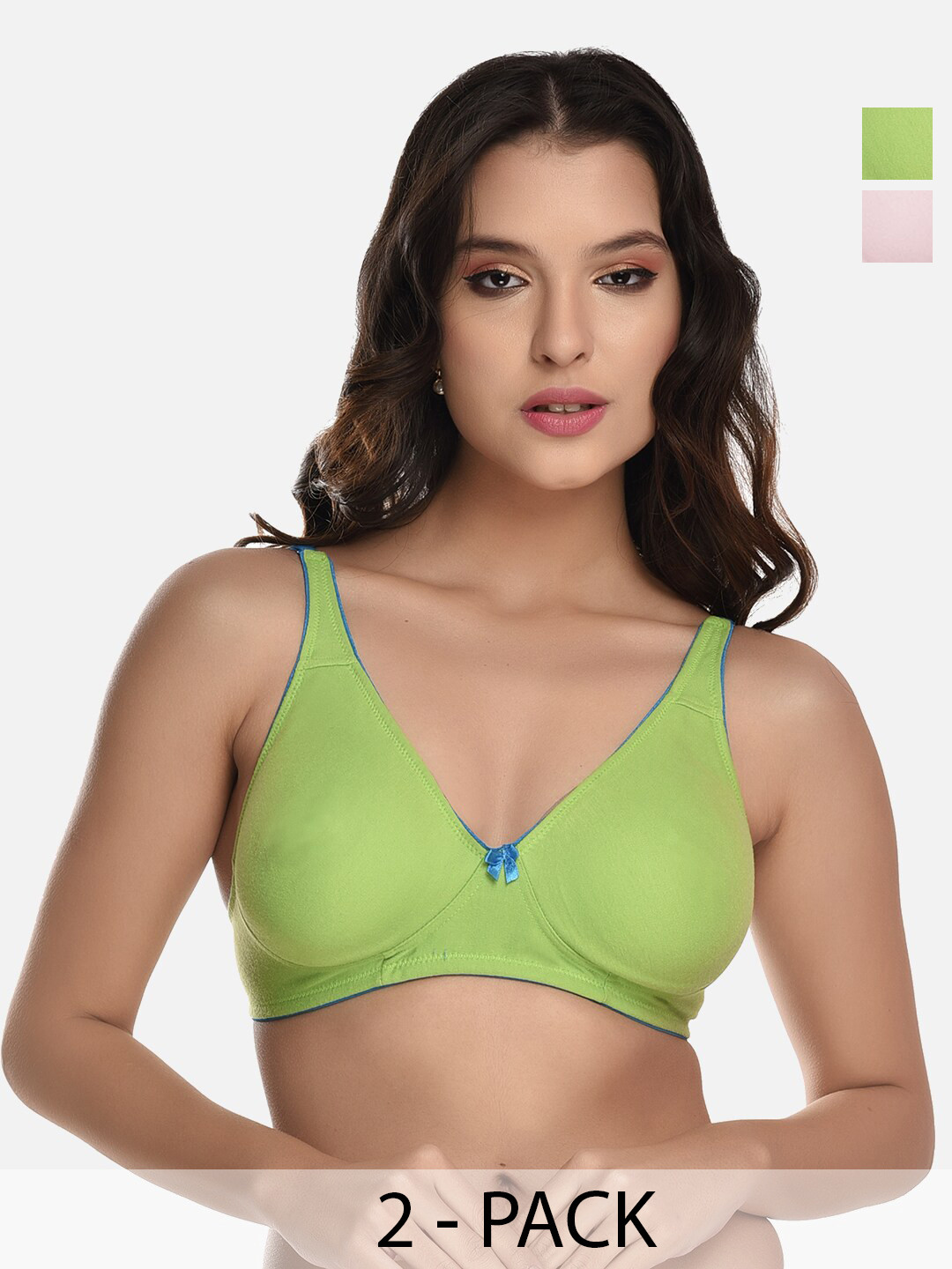 

StyFun Pack Of 2 Everyday Bra Full Coverage Lightly Padded Non-Wired 360 Degree Support, Green