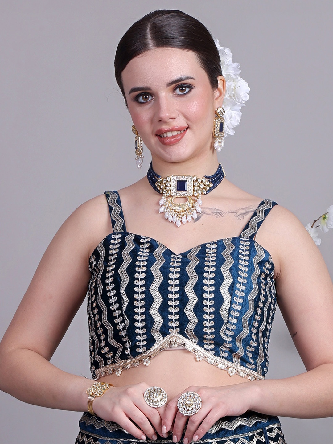 

Ethnovog Embroidered Ready To Wear Saree Blouse, Blue