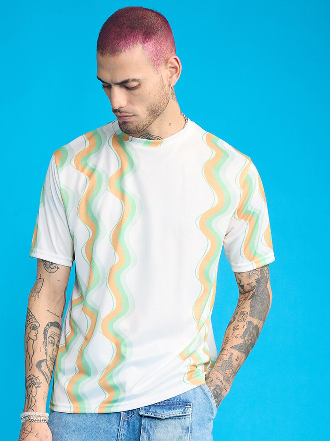 

FREAKINS Abstract Printed Round Neck Casual T-shirt, White