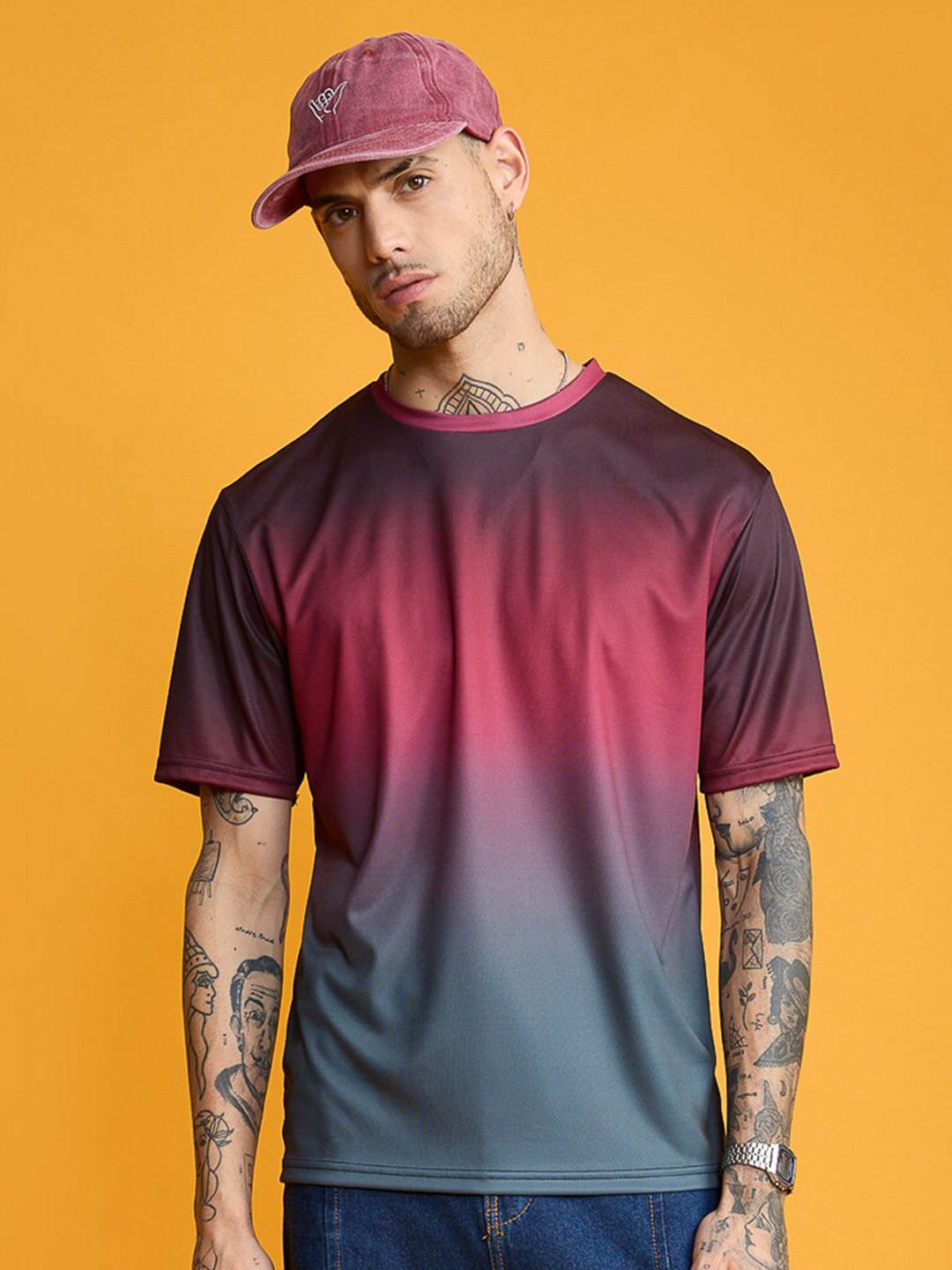 

FREAKINS Colourblocked Short Sleeves Round Neck T-shirt, Red