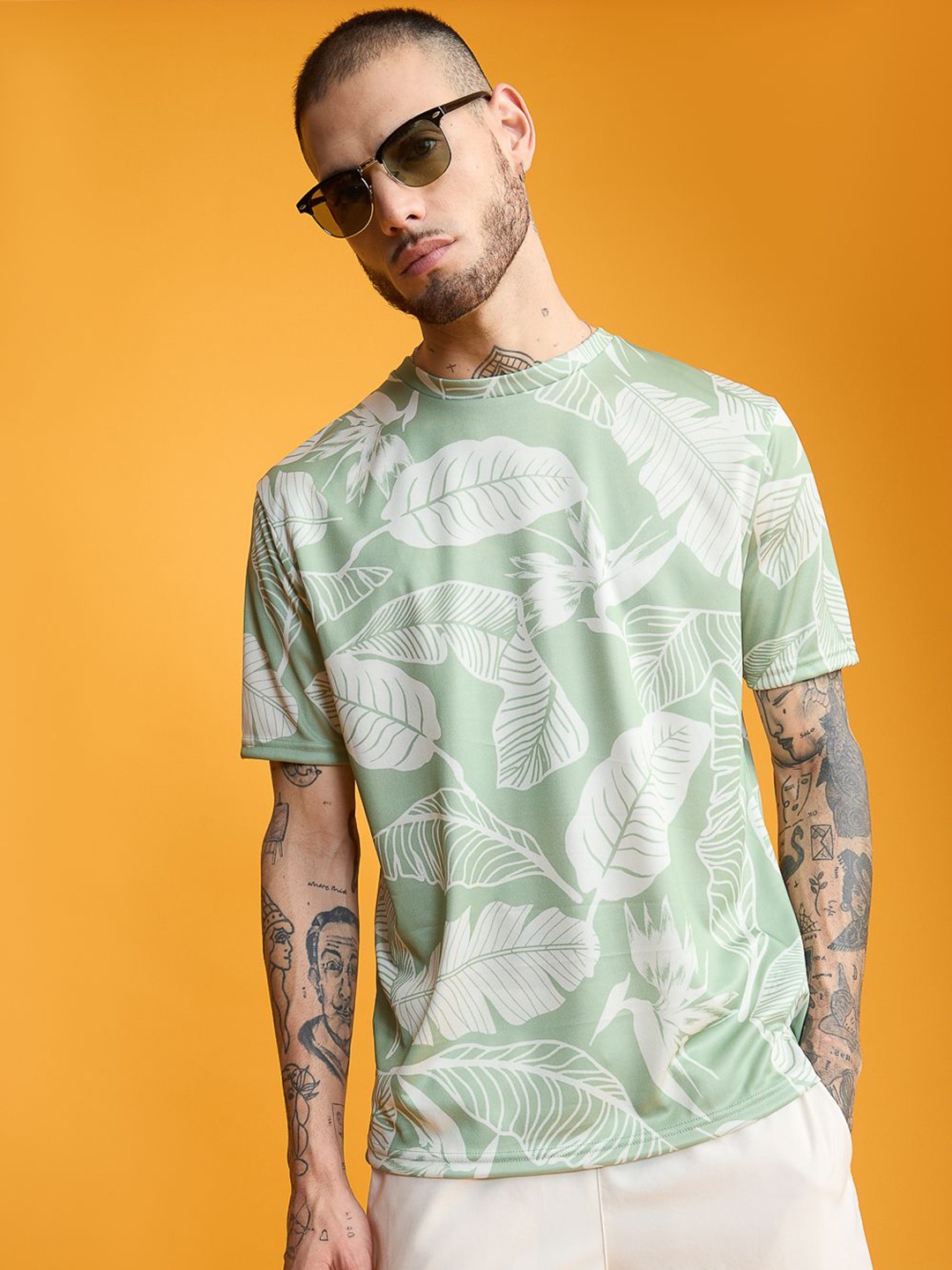 

FREAKINS Printed Short Sleeves Round Neck T-shirt, Green