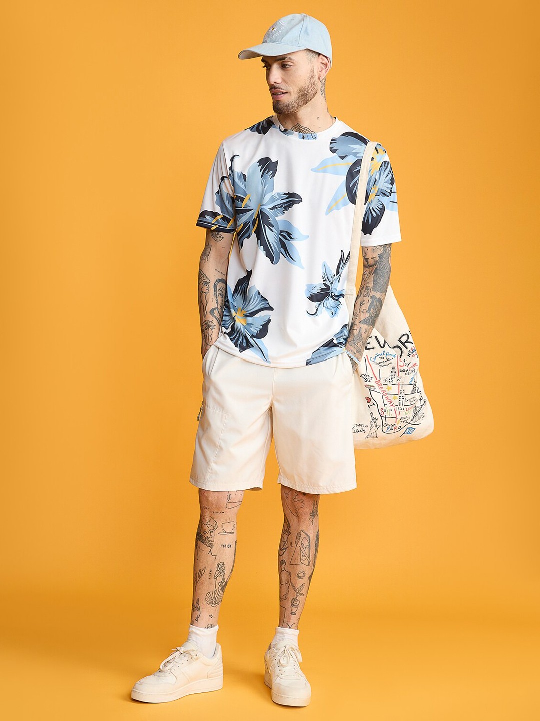

FREAKINS Floral Printed Round Neck T-shirt, White