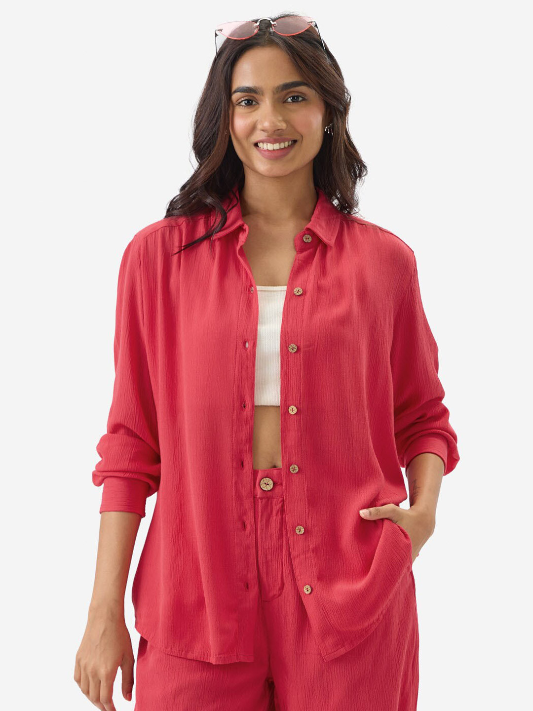 

The Souled Store Long Sleeves Spread Collar Opaque Casual Shirt, Pink