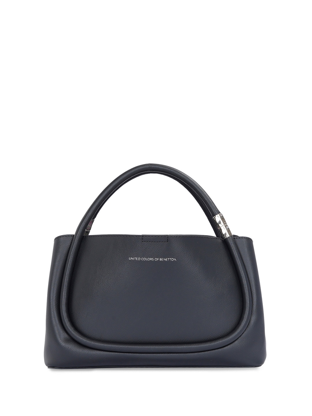 

United Colors of Benetton Textured Self Design Structured Handheld Bag with Tasselled, Black