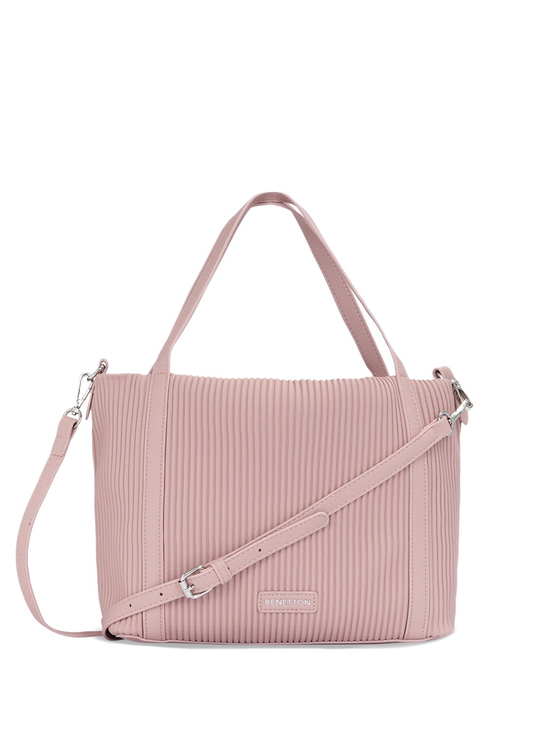 

United Colors of Benetton Striped Structured Tote Bag, Pink