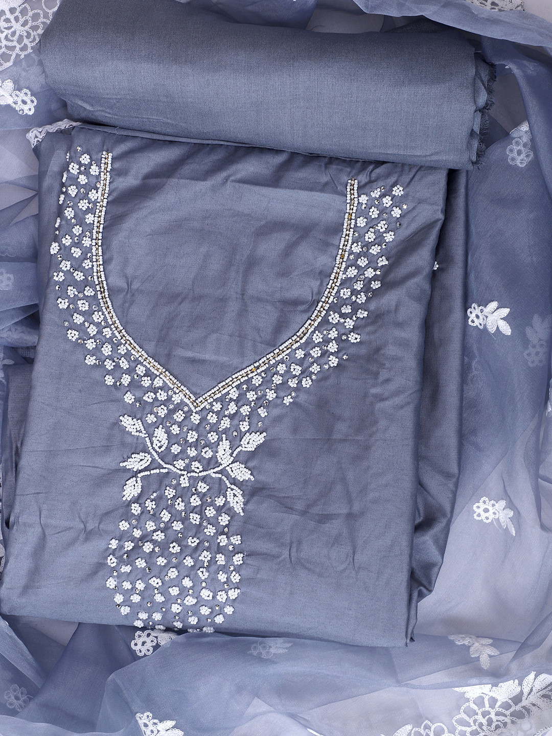 

SALWAR STUDIO Embroidered Unstitched Dress Material, Grey