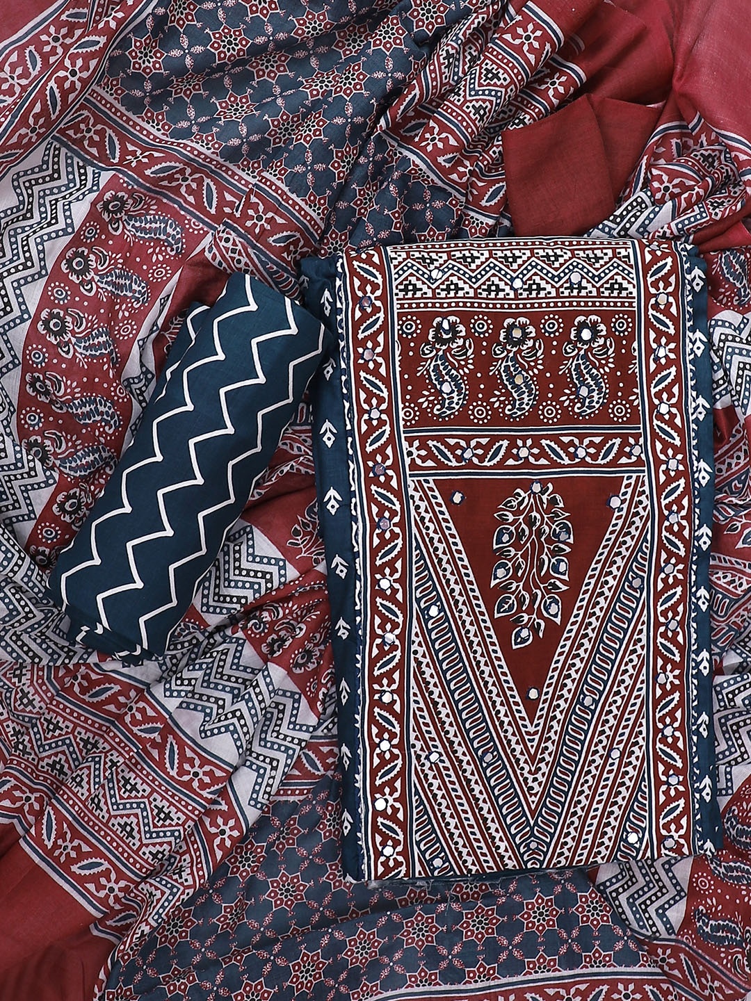 

SALWAR STUDIO Printed Pure Cotton Unstitched Dress Material, Blue